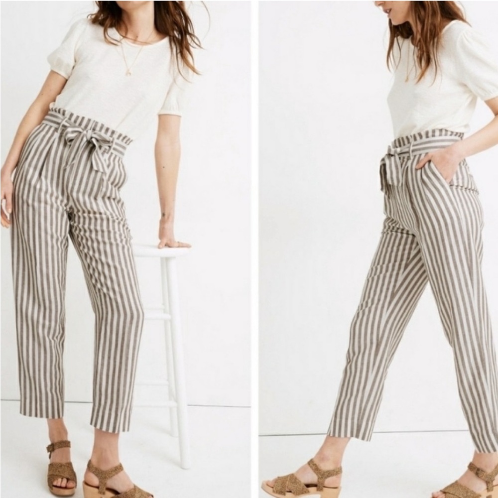 Madewell Linen Stripe Paperback High Waist Pants 14